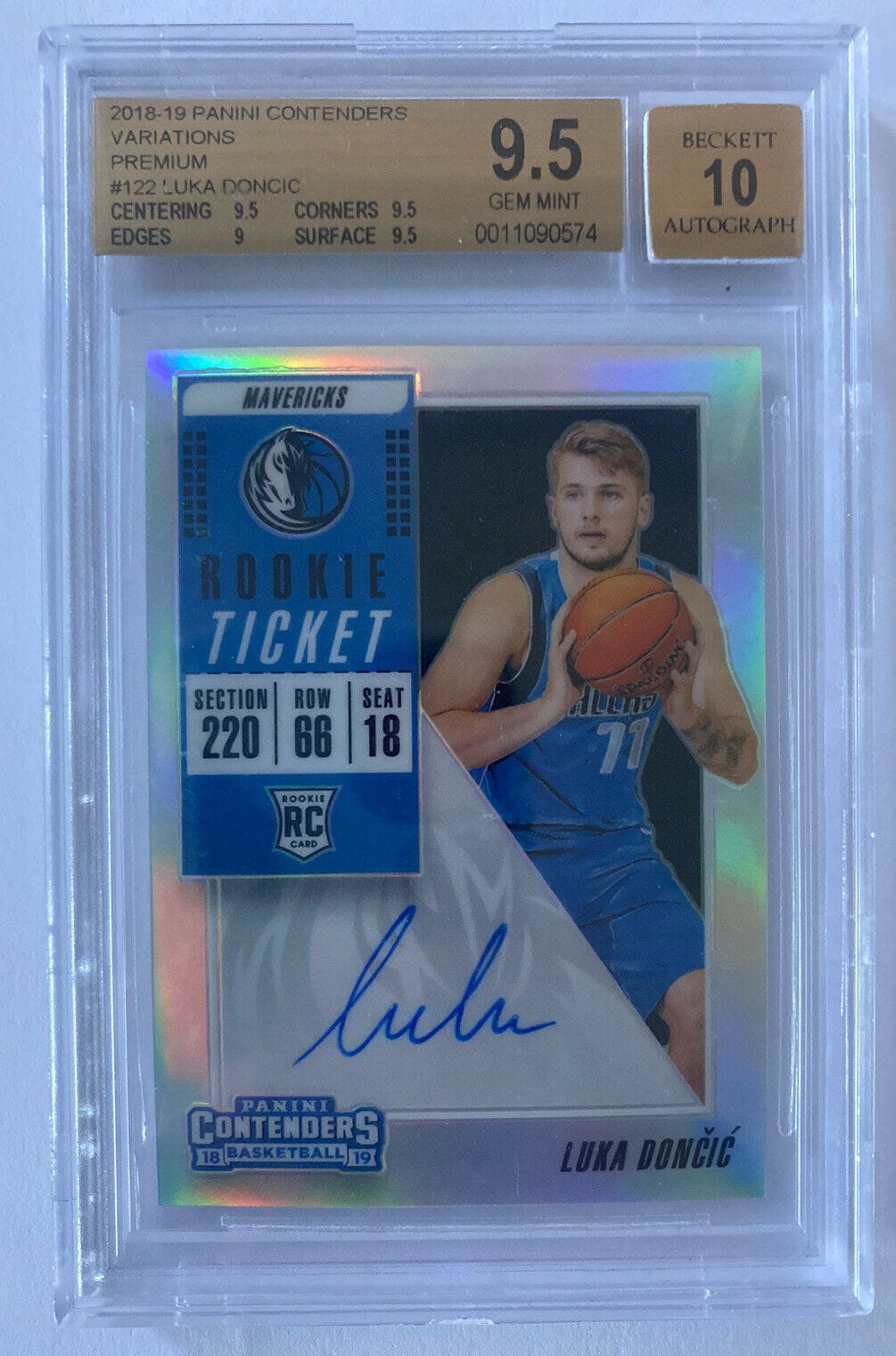 Image 1 - 2018 Panini Contenders Premium Luka Doncic Prizm RC AUTO #122 BGS 9.5 GEM MINT