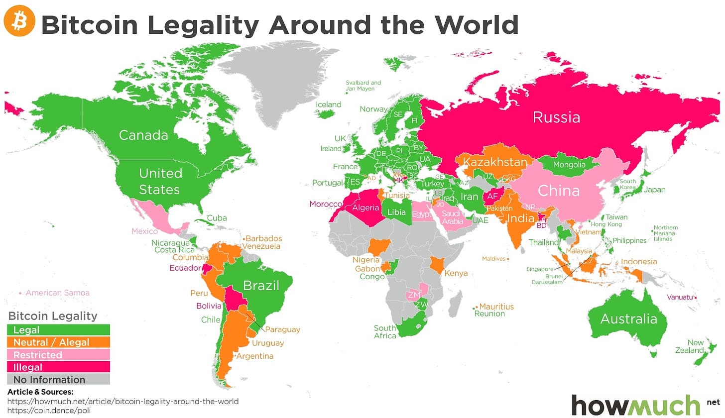 Mapped: Bitcoin's Legality Around The World