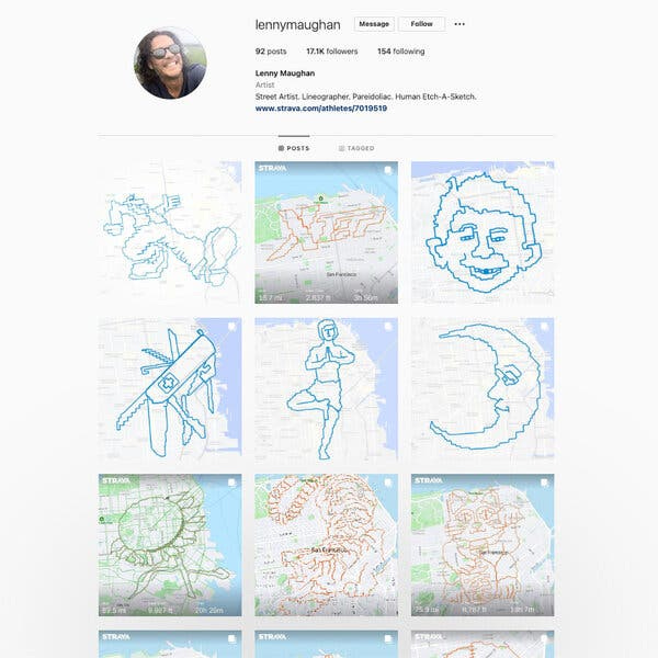 Mr. Maughan’s Instagram with a collection of his GPS art. 