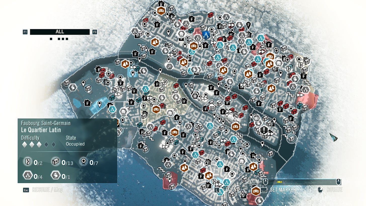 Assassin&#39;s Creed: Unity&#39;s map. So many things to do, so little drive to do  them. : r/CrappyDesign