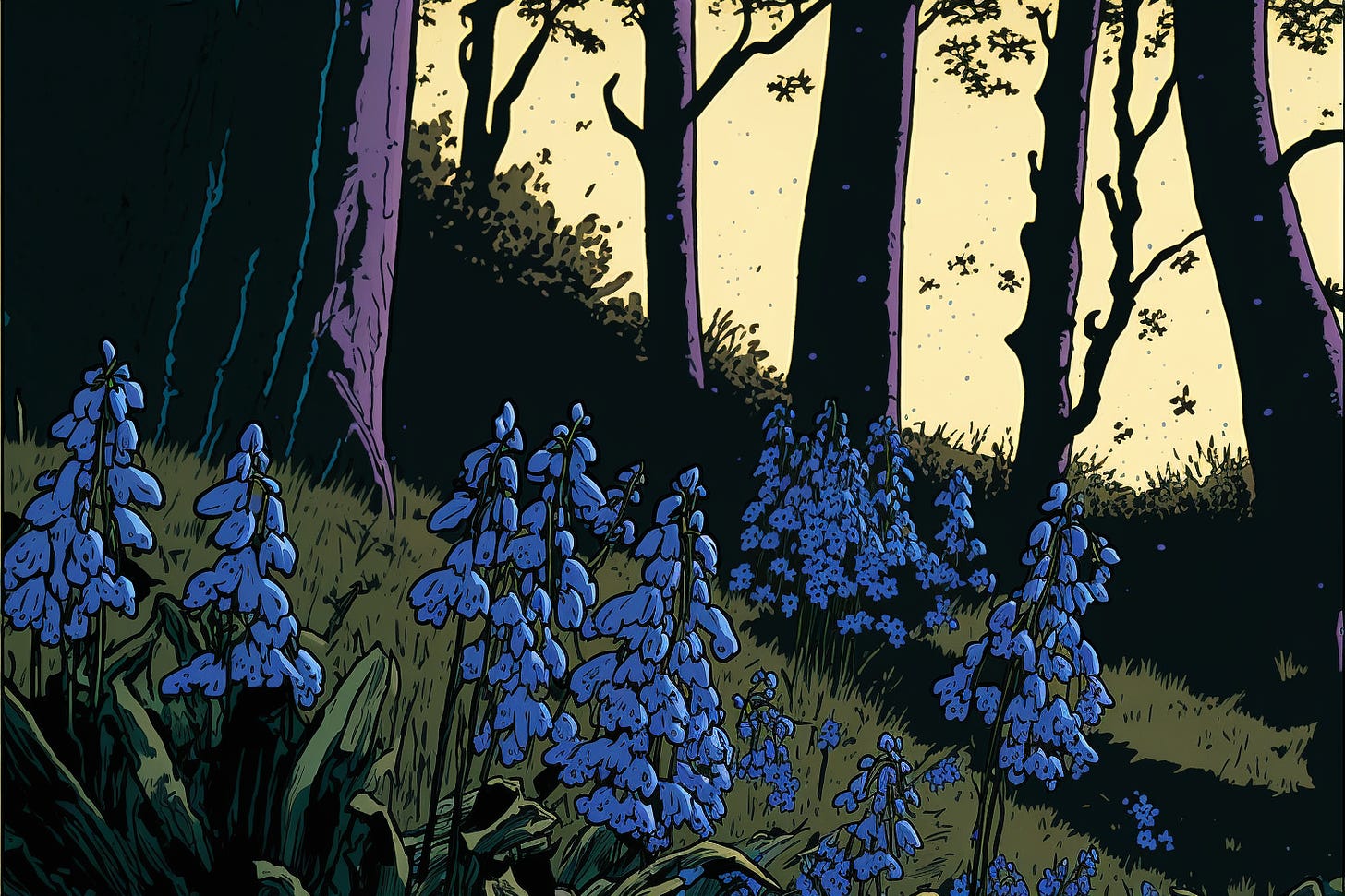 bluebell flowers, graphic novel