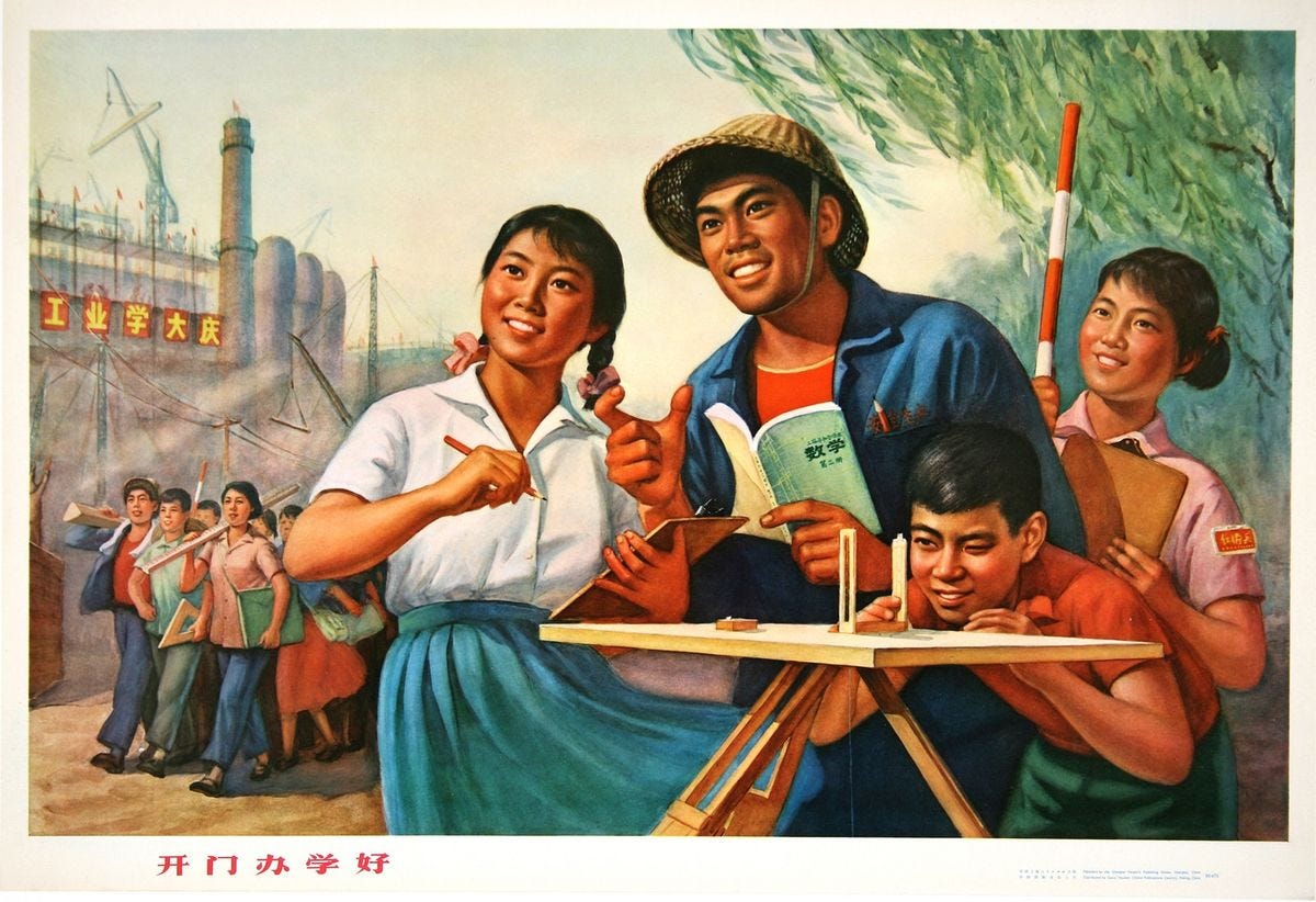 Vintage Chinese Propaganda Poster Chairman Mao School is Great Classic Canvas Paintings Wall ...