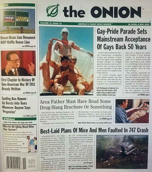 The Onion's front page for April 25, 2001