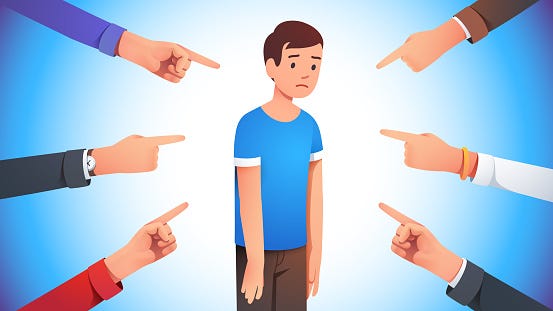Sad Depressed Ashamed Man Surrounded By Hands Pointing Him Out With Fingers  Harassment Shame Victim Social Disapproval Blame And Accusation Concept  Flat Vector Illustration Stock Illustration - Download Image Now - iStock