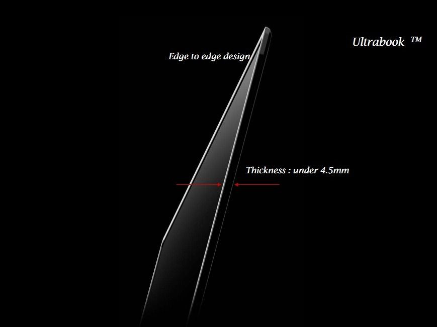 Image of a screen of an ultrabook laptop showing the edge-to-edge design and thickness under 4.5mm.