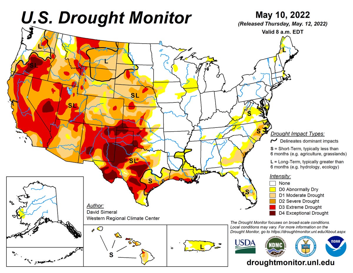 US Drought Monitor map for May 10, 2022 US Drought Monitor map for May 10, 2022