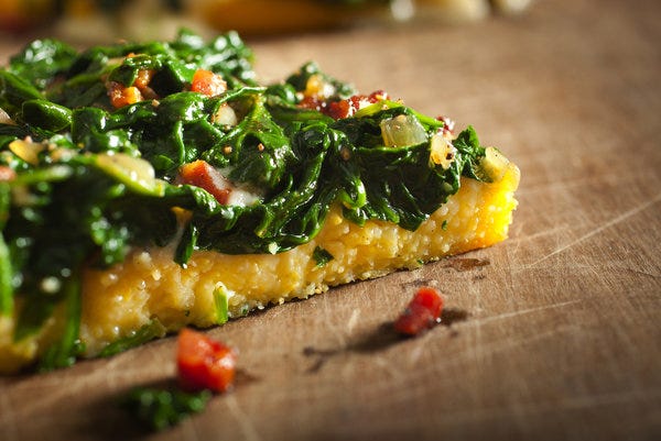 Polenta ‘Pizza’ With Pancetta and Spinach