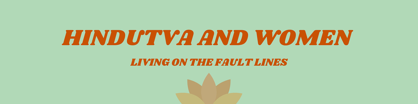 Light green background with the main heading on orange with the word ‘Hindutva’, followed by a subheading reading ‘living on the fault lines