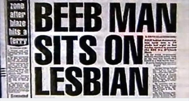 Image result for beeb man sits on lesbian
