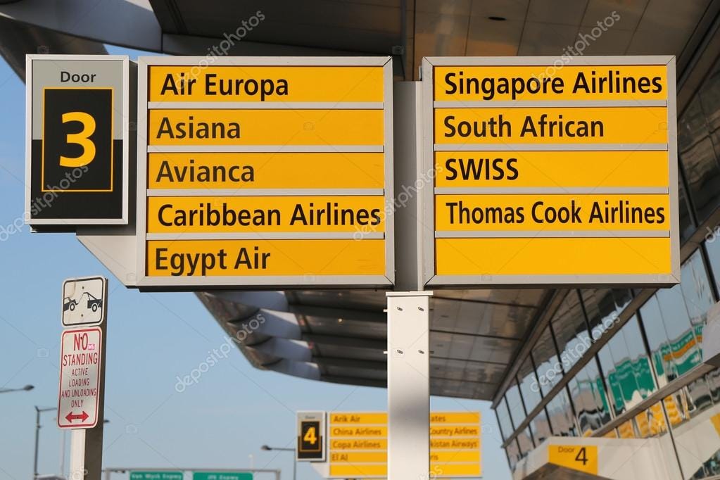 Airlines signs at the Terminal 4 in JFK Airport – Stock Editorial Photo ©  zhukovsky #117629602