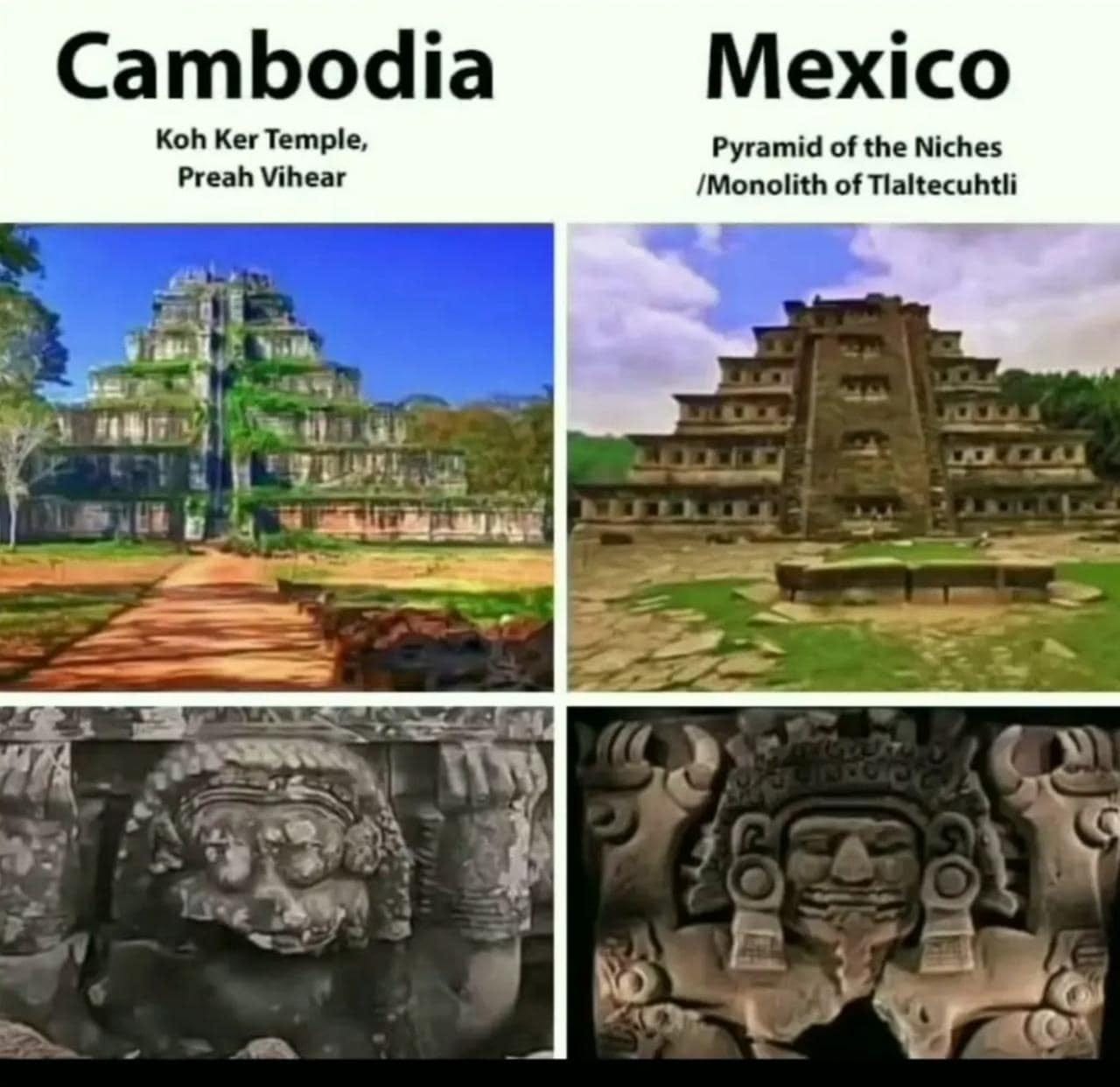 May be an image of text that says "Cambodia Koh Ker Temple, Preah Vihear Mexico Pyramid of the Niches /Monolith of Tlaltecuhtli"