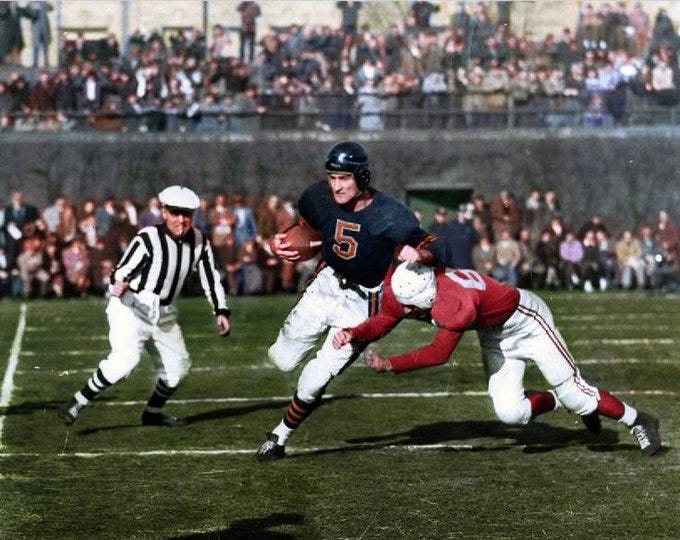 Why the NFL looked like in the 1940s. Here is Sid Luckman of the Bears  against | VikeFans.com