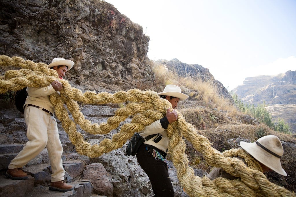Photos of the Last Incan Suspension Bridge in Peru
