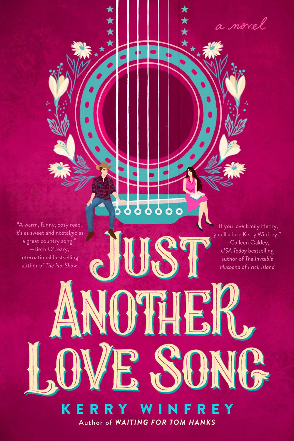 cover of Just Another Love Song by Kerry Winfrey, featuring a man and woman sitting on a guitar in a fun illustrated cover