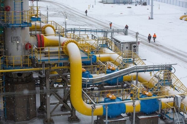 The starting point of the Nord Stream 2 natural-gas pipeline in Ust-Luga, Russia. Germany halted certification of the newly completed pipeline days before the invasion of Ukraine.