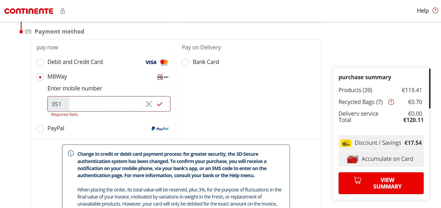 Payment method screenshot.