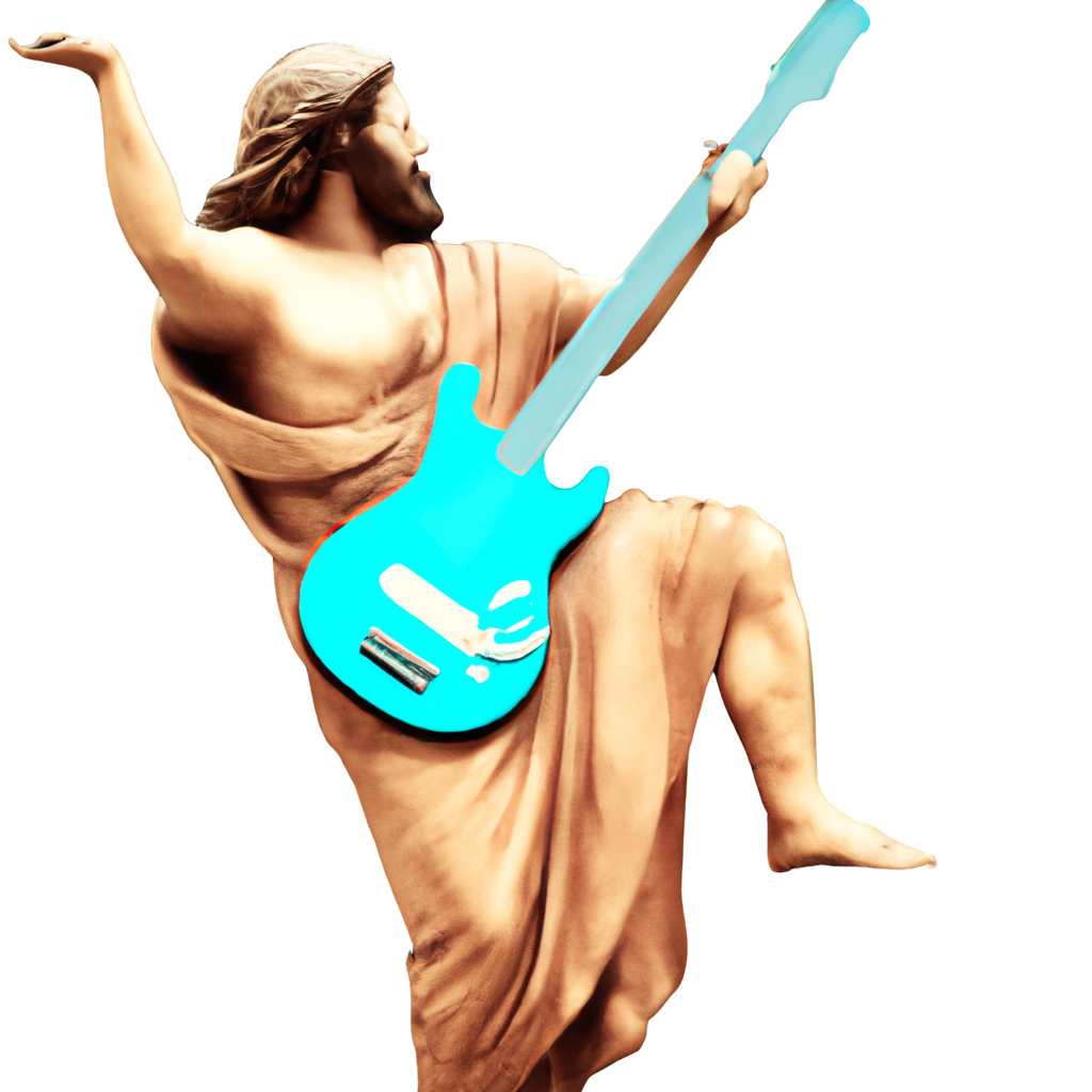 Statue of Aristotle playing electric guitar