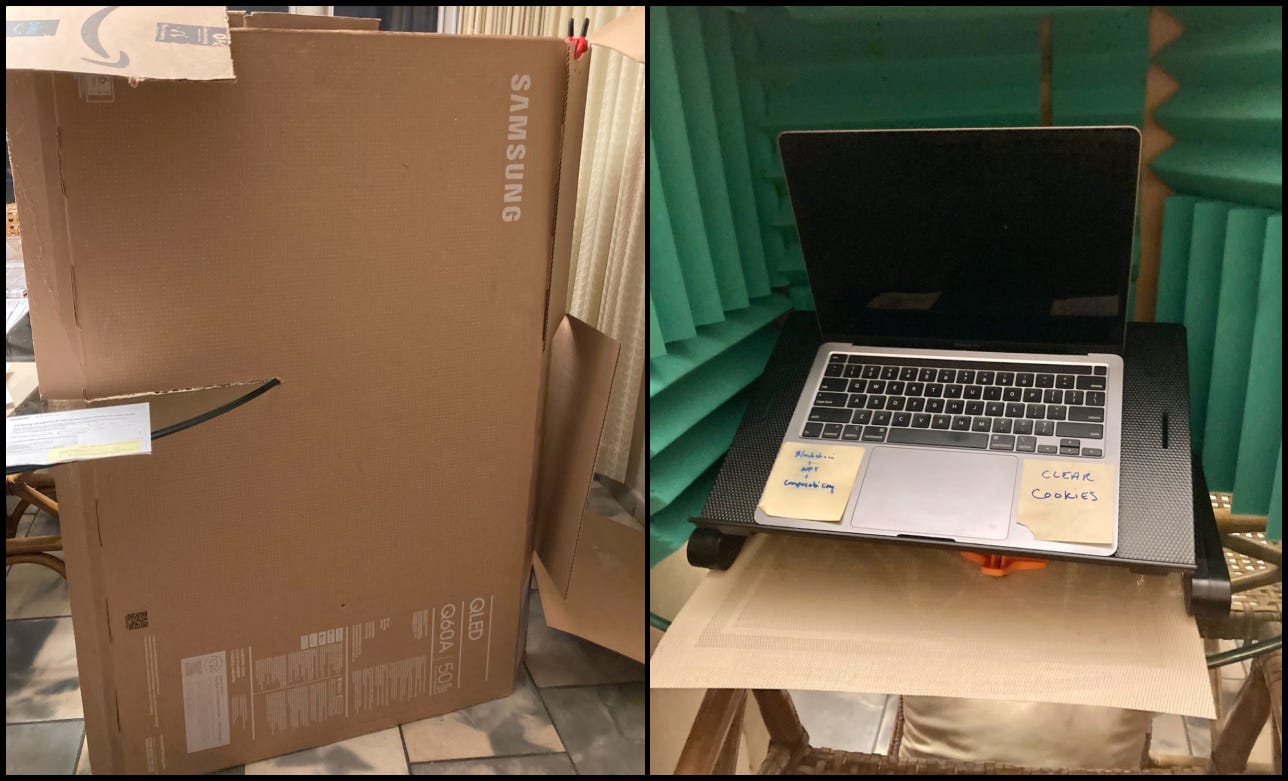 The prototyped booth set up with a laptop