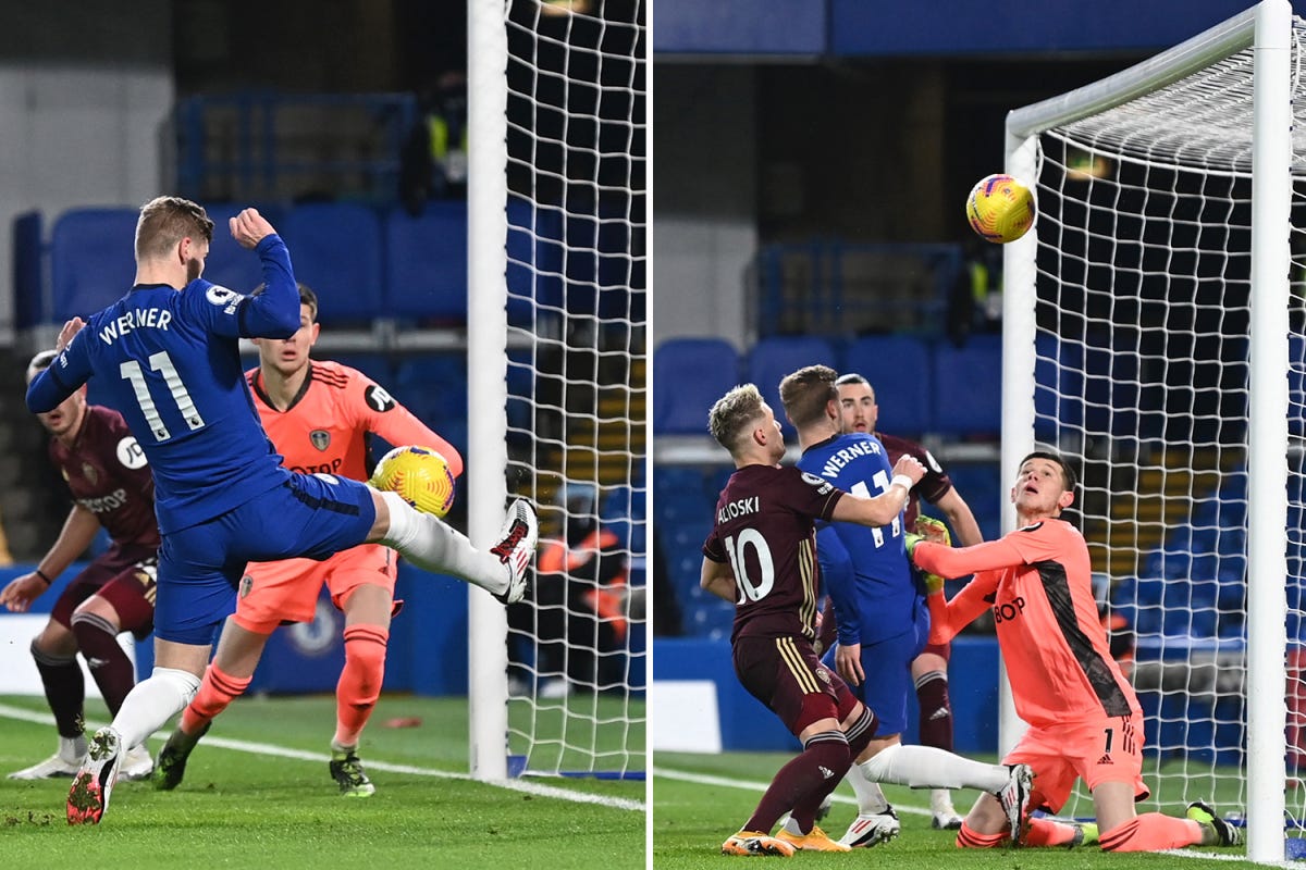 Watch Timo Werner miss from just one yard out after Olivier Giroud header  in howler for Chelsea striker against Leeds