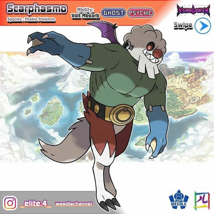 Élite4 on Instagram: “ARE YOU AFRAID OF MONSTERS? Halloween is coming!  Introducing Scarphasmo, the Phobia Pokémon, evolv… | Pokemon, Pokemon  people, Pokemon fan art
