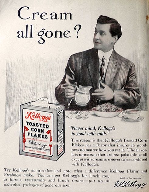 1913 Kellogg&#39;s Corn Flakes Ad ~ Cream All Gone?, Vintage Food Ads (Other) |  Kelloggs, Kellogg&#39;s corn flakes, Old advertisements