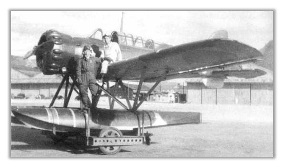 Nobuo Fujita is depicted with his plane.
