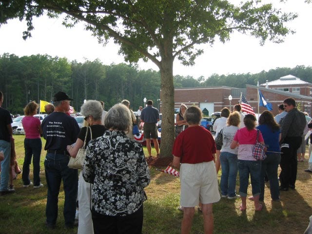 A shot of the crowd looking toward the stage. Looks like a good turnout for a weeknight event.