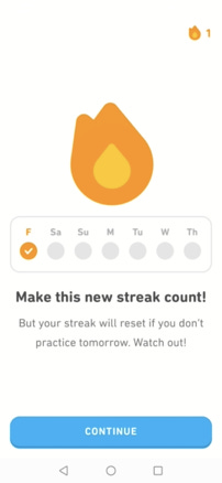 screenshot from Duolingo showing an example of Duolingo Streak