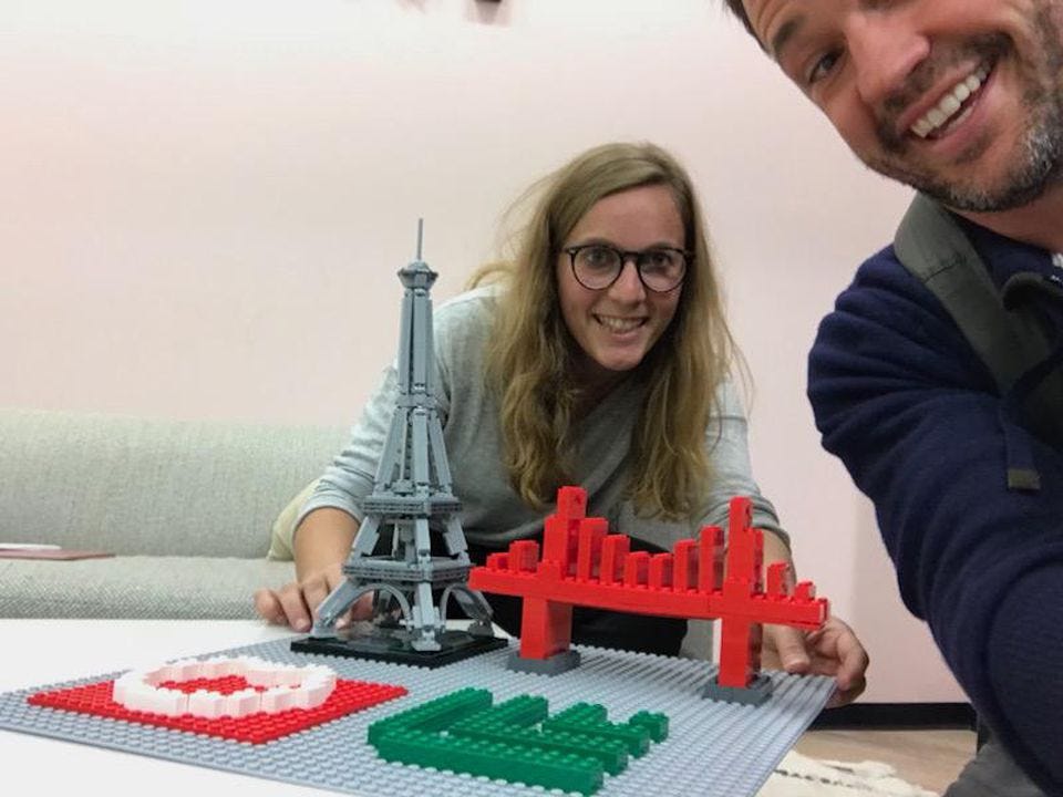 Sequoia investor Bryan Schreier brought this Lego to pitch Front CEO Mathilde Collin.