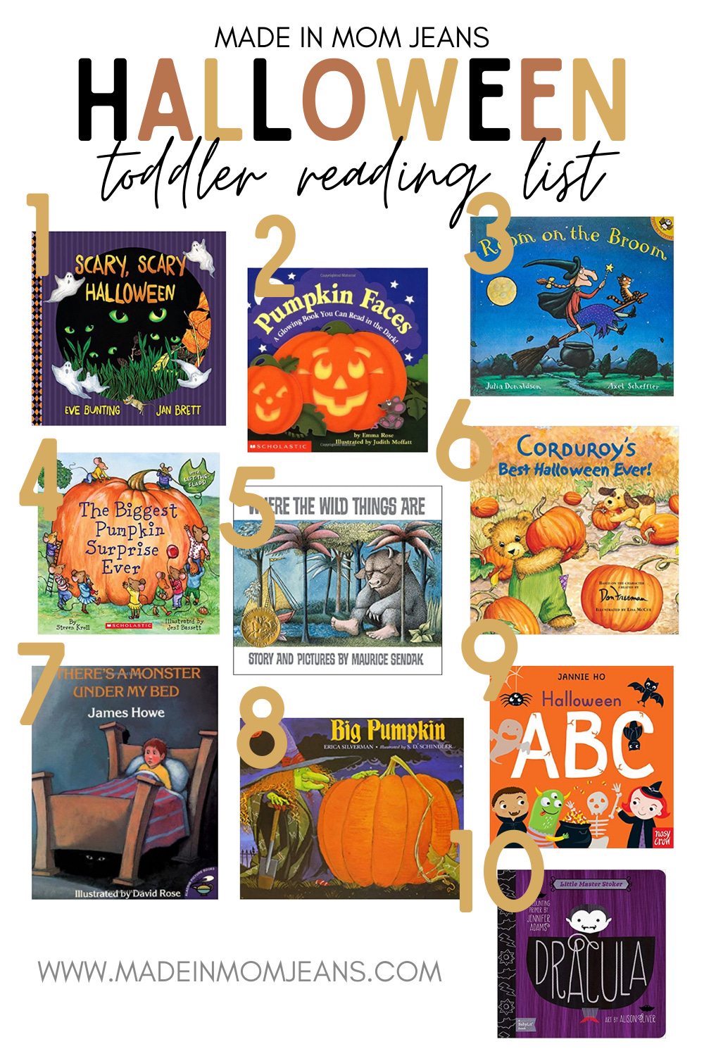 Halloween Toddler Book Reading List - Made in Mom Jeans