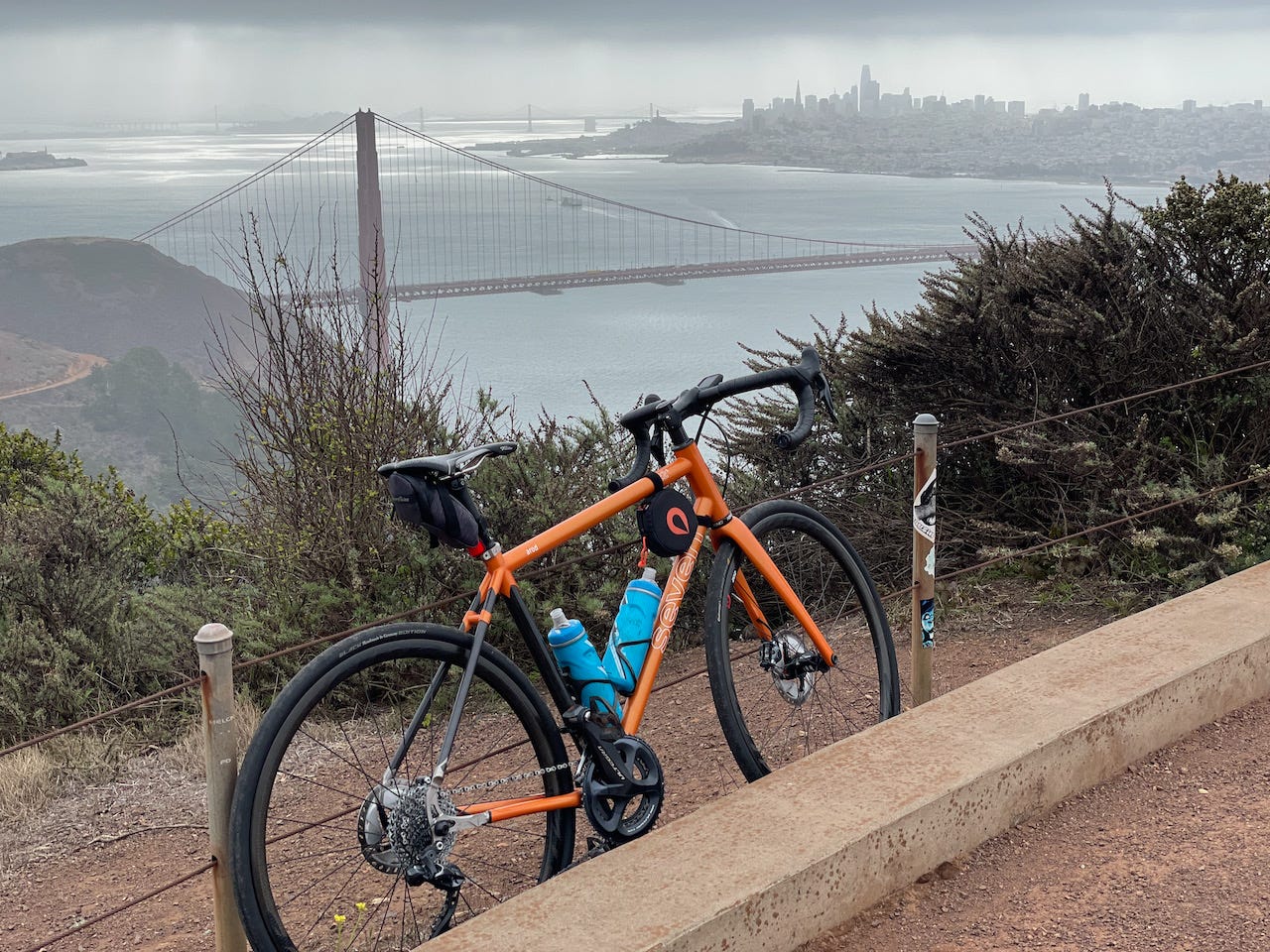 Photo of the author's new bike at the top of Hawk Hill last Wednesday