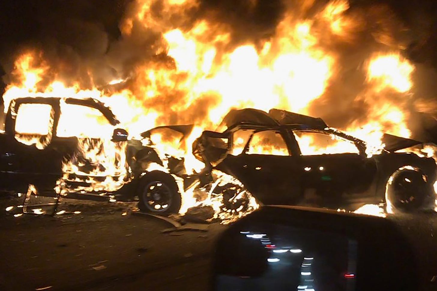 Two dead in fiery multi-car highway crash