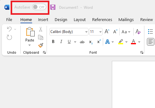 A screenshot of the Microsoft 365 Word application highlighting the autosave feature toggle.