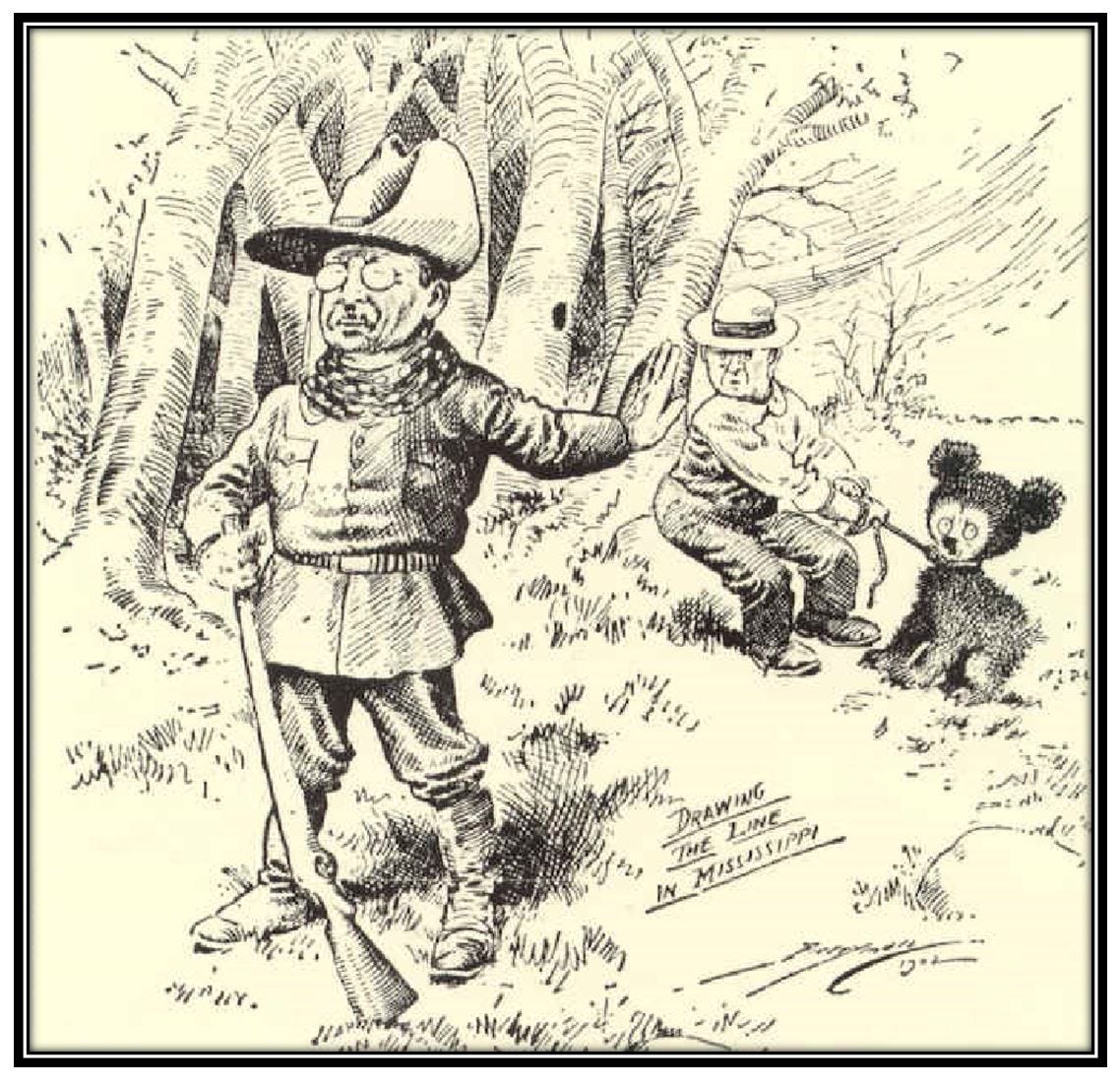 Political cartoon of Roosevelt with his back to the bear