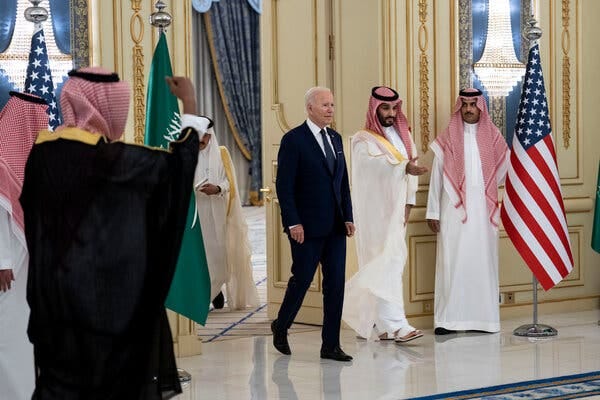 President Biden meeting with Crown Prince Mohammed bin Salman in Saudi Arabia in July. The visit was seen as a sign of a thaw between the two leaders.