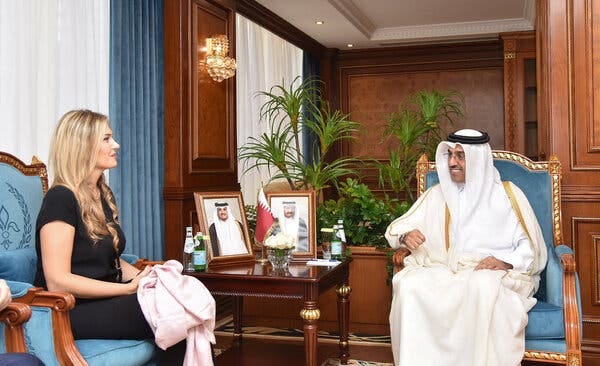 This photograph released by the government of Qatar shows Eva Kaili, a Greek politician, meeting in October with Ali bin Samikh Al Marri, Qatar’s labor minister.