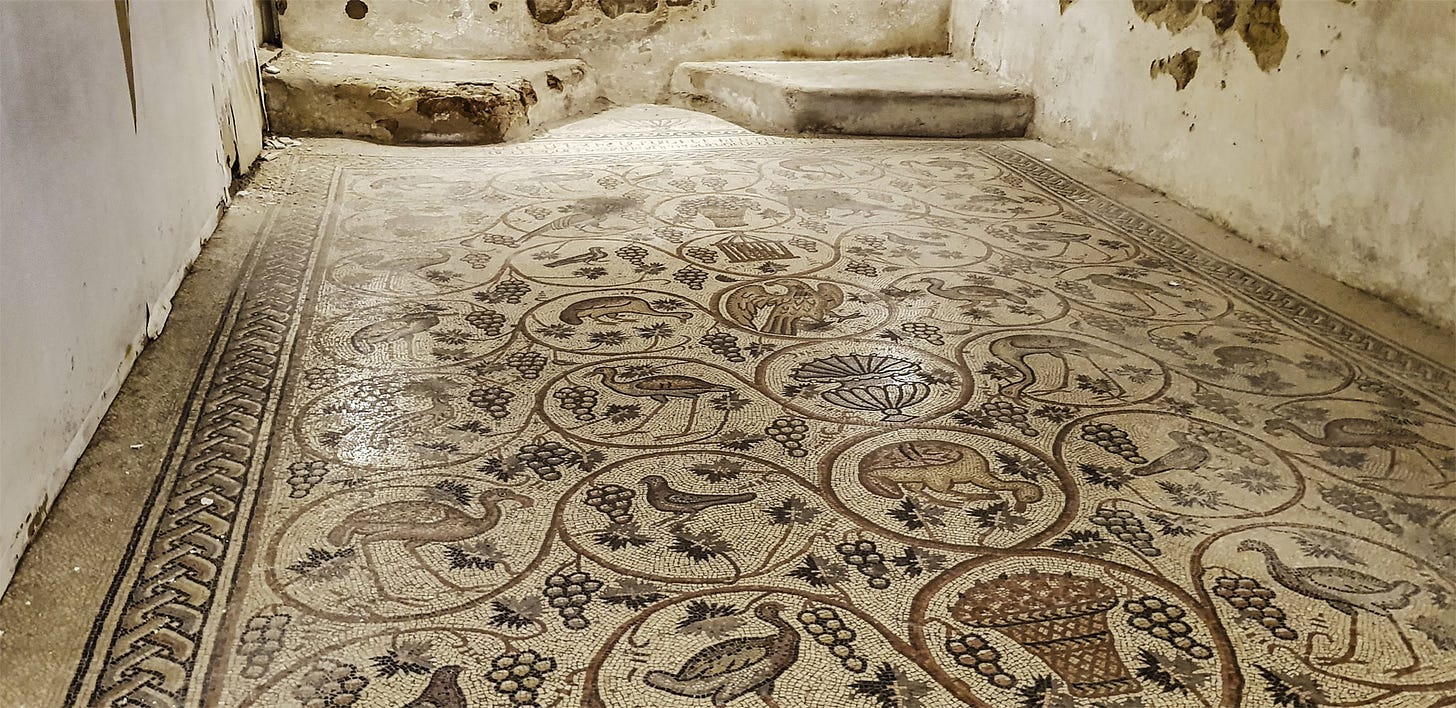 Armenian bird mosaic from Jerusalem. Dated to 5th-6th century AD.