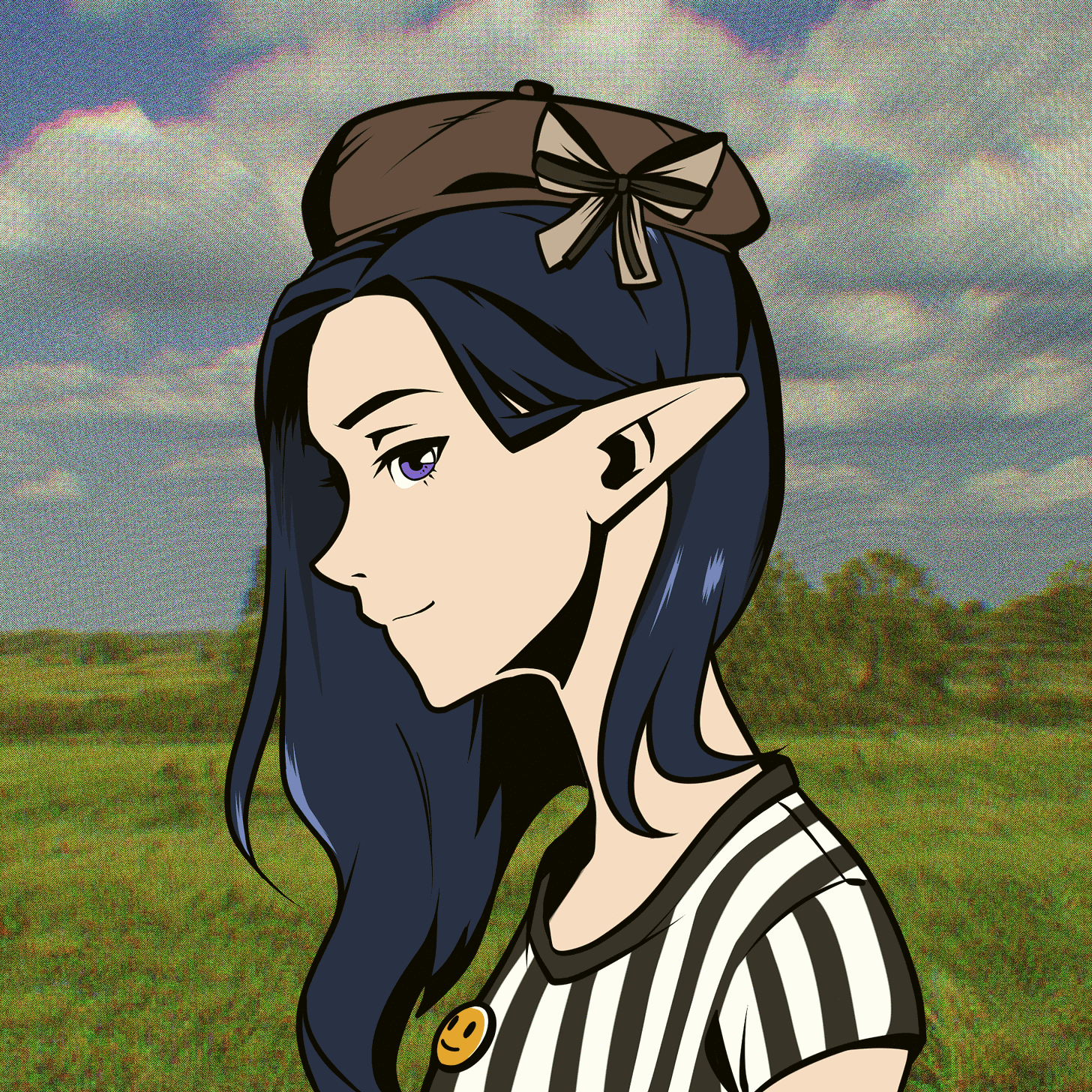 A mizuki with flowing, dark blue hair.