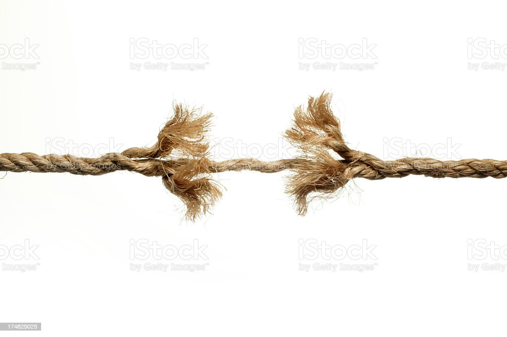 A frayed knot on a stock image background.