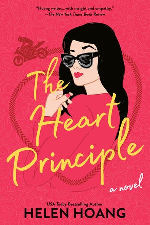 The cover image for The Heart Principle. It is red with a woman with dark hair on it.