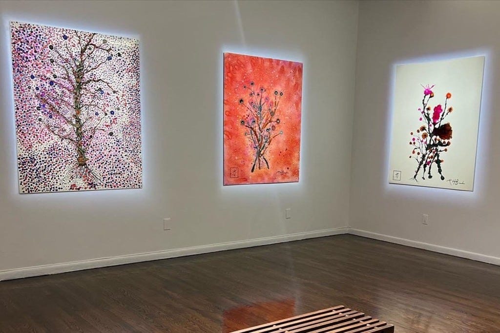 Thursday’s soft opening featured Biden’s newest abstract works, which depict flowers and birds.