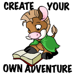 Illustration of a Neopet with the text 'create your own adventure'