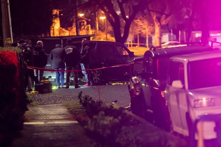 Portland police took two people into custody in connection to the fatal shooting at Normandale Park in Portland, Ore. on Feb. 19, 2022.