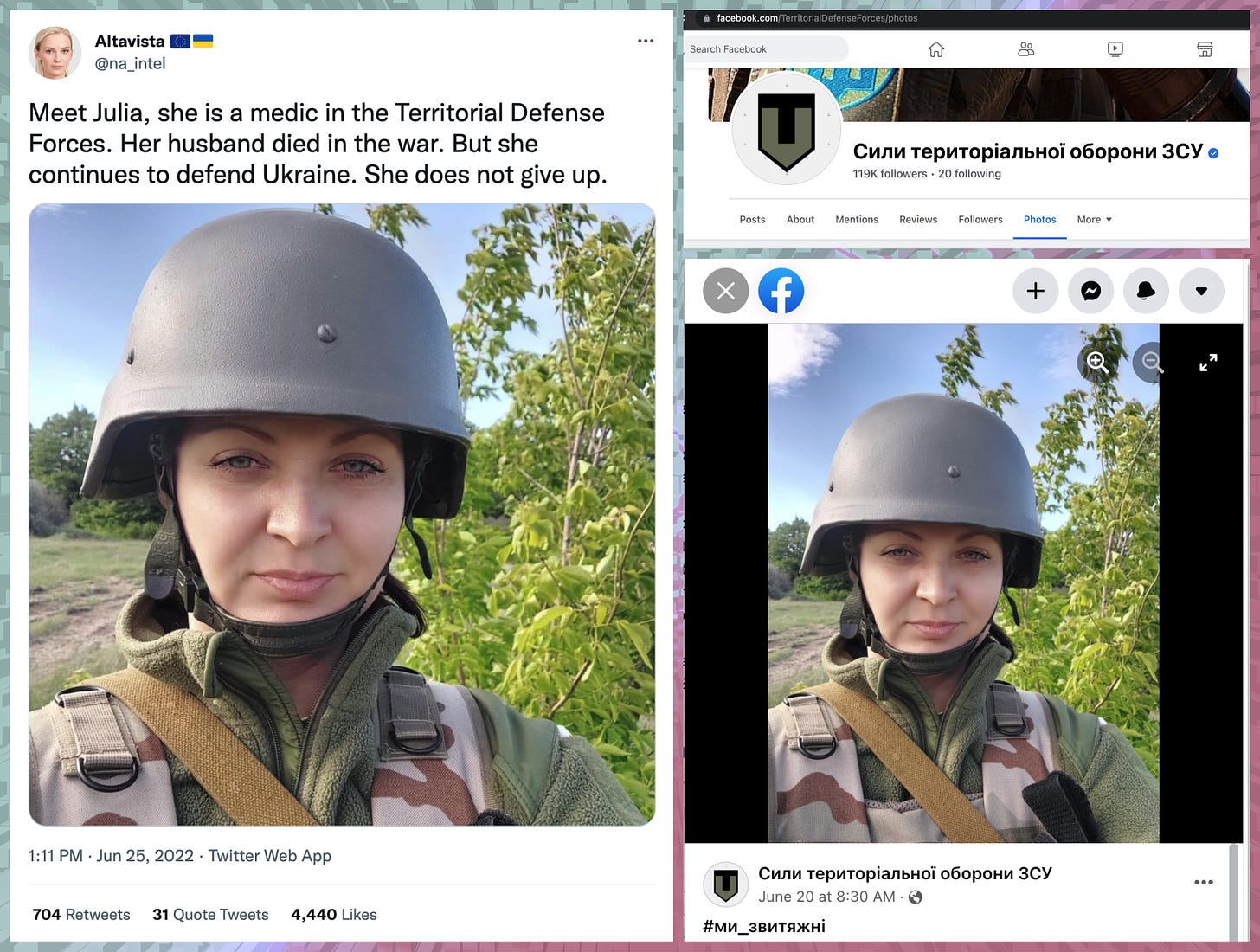 screenshot of @na_intel's viral tweet and the official Ukrainian military Facebook page it was lifted from