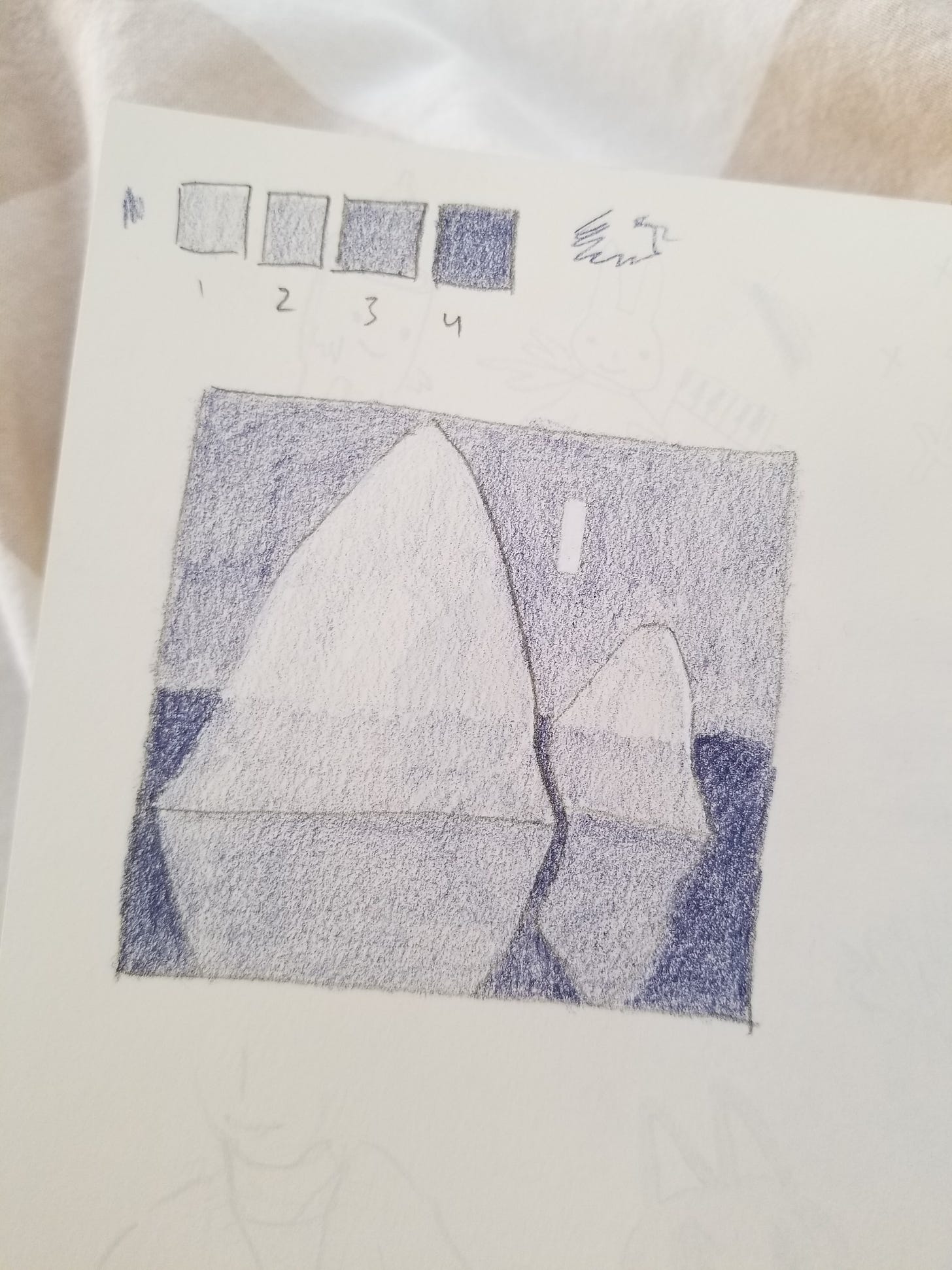 pencil crayon drawing of matthew wong's icebergs.