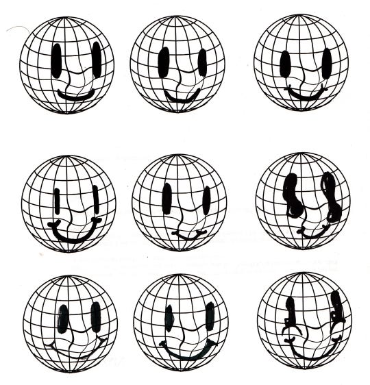 Nine globes, smiling
