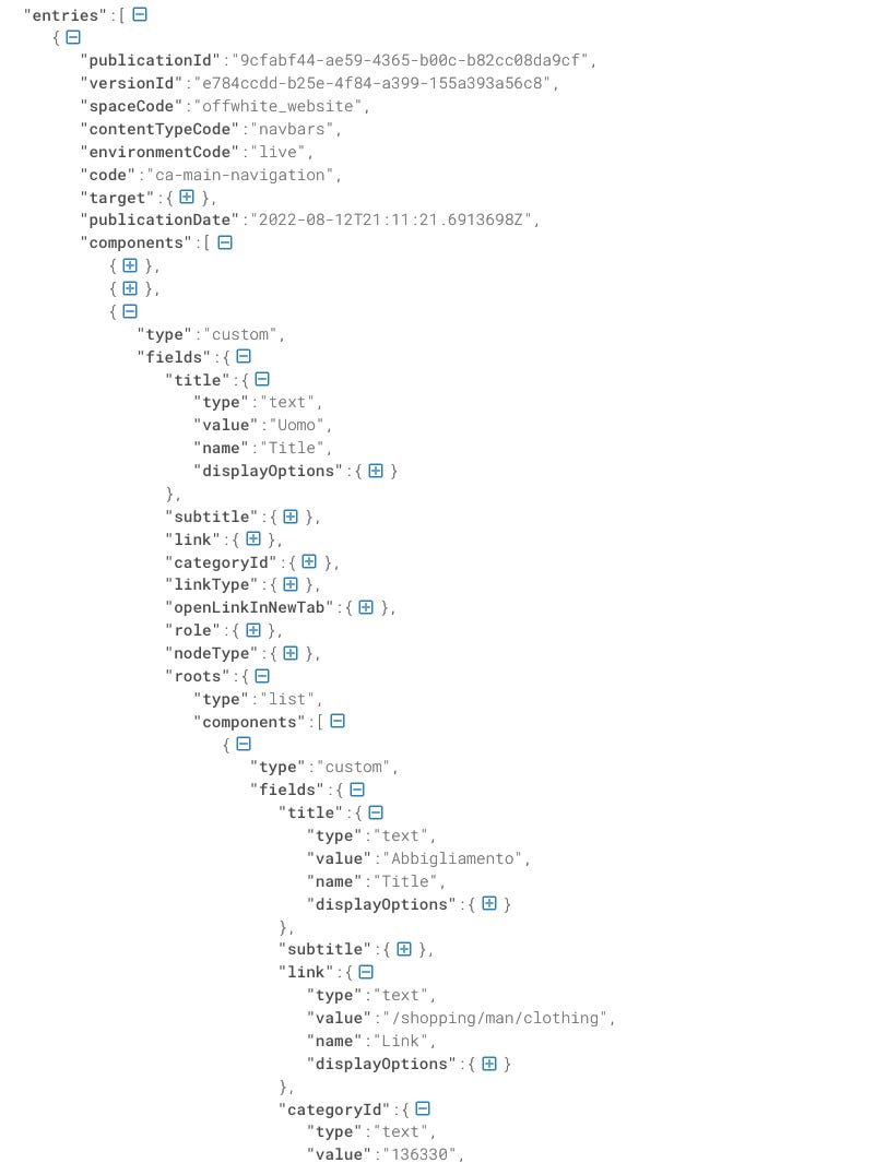 JSON with all the categories JSON with all the categories