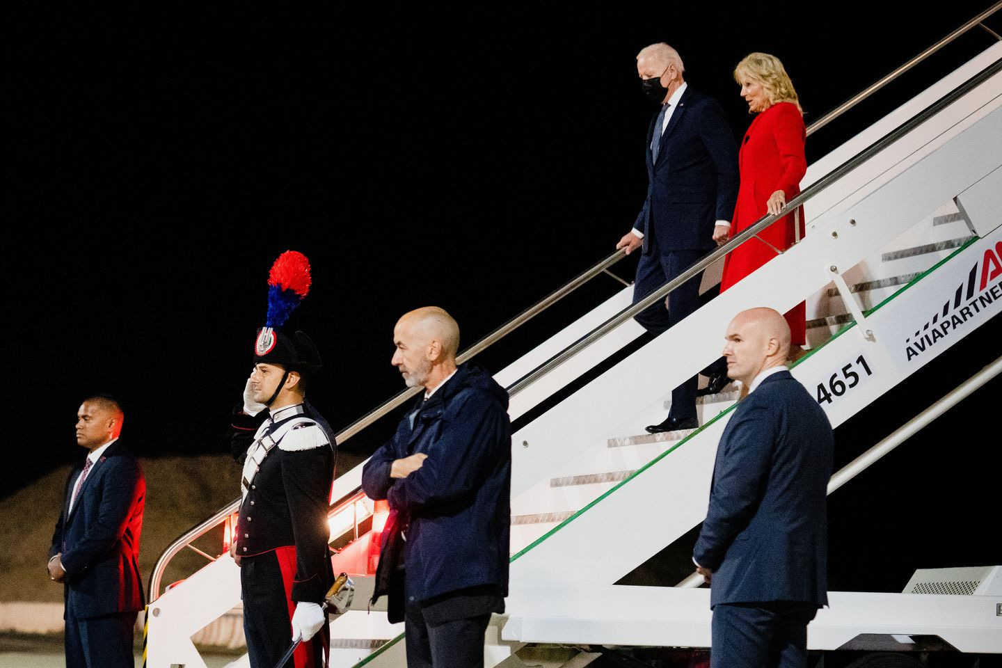 President Biden and first lady Jill Biden descended from Air Force One in Rome on Oct. 29, 2021.