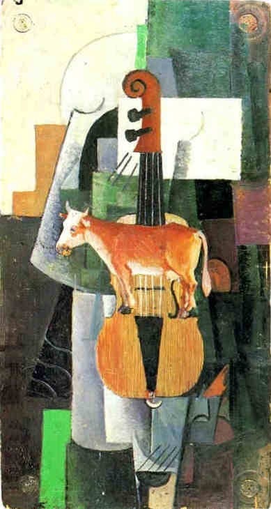 Kasimir Malevitch, Vache et violon, 1913 - Photo de Art contemporain -  Histoire des Arts