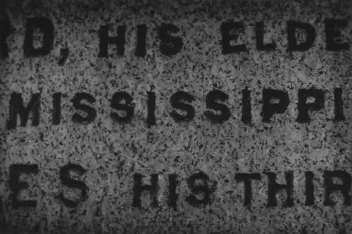 Detail from victorian granite gravestone showing the word Mississippi
